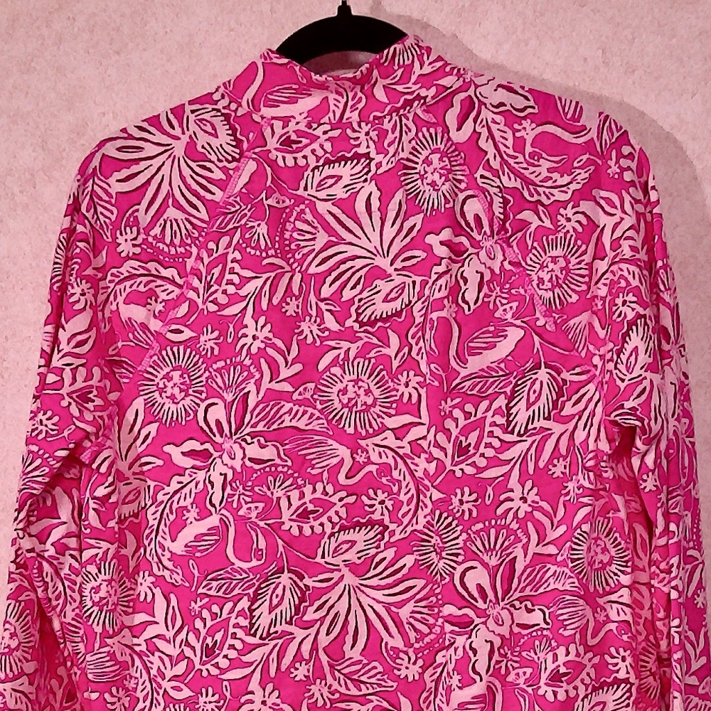 NWOT Lilly Pulitzer Ashley PopOver Half Zip Passion Pink Floral, Cotton Top SzM - Picture 5 of 9